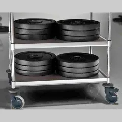 Beispiel fr die enorme Traglast des Hupfer VarioCart VC 8x6/4 L : Jede hhenverstellbare Ablage ist mit bis zu 75 kg belastbar - ideal fr schwere Transportgter in Grokchen und Betrieben.