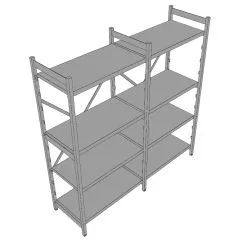 3D-Ansicht des Hupfer Regals Norm-35 mit den Maen 180x51x180/200 cm, ausgestattet mit hochwertigen Edelstahl Blechauflagen - ideal fr Hygiene-, Khl- und Lagerbereiche.