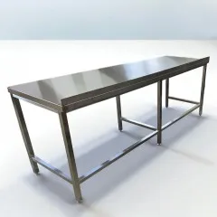 Rckansicht CAT Edelstahl Arbeitstisch mit offenem Unterbau Tischplatte und hinterer Aufkantung Tiefe 50 cm Breite whlbar 40 bis 300 cm stabil langlebig und hygienisch aus Edelstahl gefertigt ideal fr Gemeinschaftsverpflegung Medizin Labor Lebensmittelv