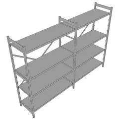 3D-Ansicht des Hupfer Regals Norm-35 mit den Maen 270x51x180/200 cm, ausgestattet mit hochwertigen Edelstahl Blechauflagen - ideal fr Hygiene-, Khl- und Lagerbereiche.