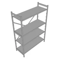 3D-Ansicht des Hupfer Regals Norm-35 mit den Maen 130x51x180/200 cm, ausgestattet mit hochwertigen Edelstahl Blechauflagen - ideal fr Hygiene-, Khl- und Lagerbereiche.