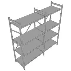 3D-Ansicht des Hupfer Regals Norm-35 mit den Maen 190x51x180/200 cm, ausgestattet mit hochwertigen Edelstahl Blechauflagen - ideal fr Hygiene-, Khl- und Lagerbereiche.