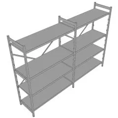3D-Ansicht des Hupfer Regals Norm-35 mit den Maen 260x51x180/200 cm, ausgestattet mit hochwertigen Edelstahl Blechauflagen - ideal fr Hygiene-, Khl- und Lagerbereiche.